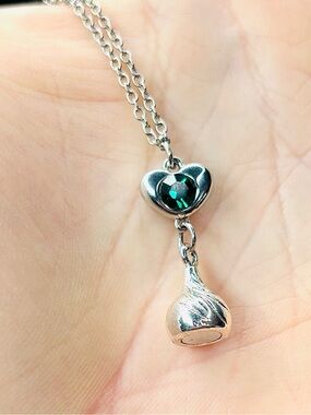 Hershey’s Kiss Silver Heart Pendant Necklace with Emerald Green Crystal